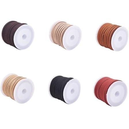 CDQ 6 ruller imitert skinnsnor Imitert skinnsnor DIY smykker håndverk (4 mm x 1,5 mm x 5 m)
