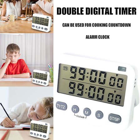 Dobbel digital timer, kjøkken timer for matlaging nedtellingstimer L