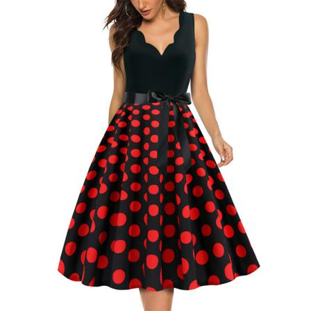 Kvinnor A Line Swing Klänningar Retro Summer V Neck Beach Sundress