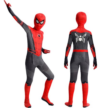 Spider-Man ungdom Halloween-kostyme, polstret jumpsuit med maske Svart Rød 2
