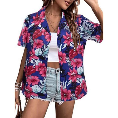 Naisten Havaijilainen Paita Pehmeä Kukallinen Trooppinen Printti V-Kaula T-Paita