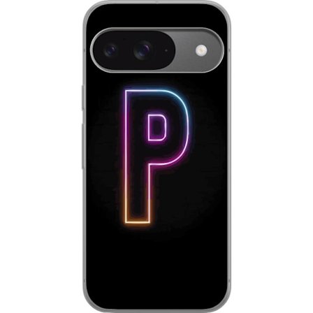 Kompatibel Mobilcover til Google Google Pixel 9 Minimalistisk neonbogstav P i farvegradient og lyseffekt mod sort baggrund i digital neonstil