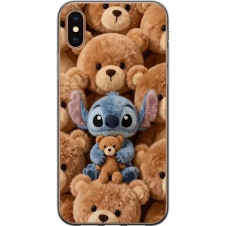Kompatibelt Mobildeksel til Apple iPhone XS Stitch omgitt av brune teddybjørner med en liten teddybjørn i fanget i en søt og koselig kawaii-design
