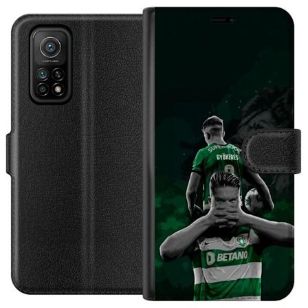 Yhteensopiva Lompakkokotelo Xiaomi Mi 10T 5G Neonmotiivi, jossa teksti "Gaming is in my DNA" sinisenä ja punaisena tiiliseinällä, jossa loistava DNA-s