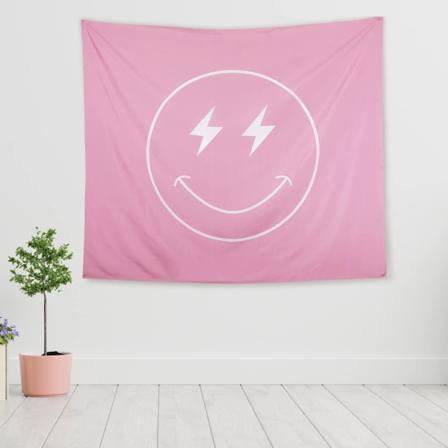 Pink Smile Face Tapestry - Sød Preppy Tapestry til Soveværelse Teen Girl Preppy Room Decor Æstetisk Vægtapet til Teen Girls, 59 x 51 Tommer