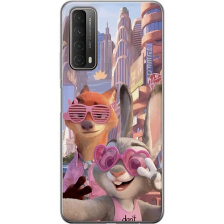 Yhteensopiva Puhelinkuori Huawei Huawei P smart 2021 Animoituja eläimiä aurinkoisessa kaupunkiympäristössä, joilla on pinkit aurinkolasit ja posi