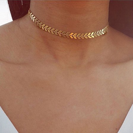 2-pack trendigt och delikat chevron-chokerhalsband - Guldkedja - Bohemiskt smycke för kvinnor och flickor