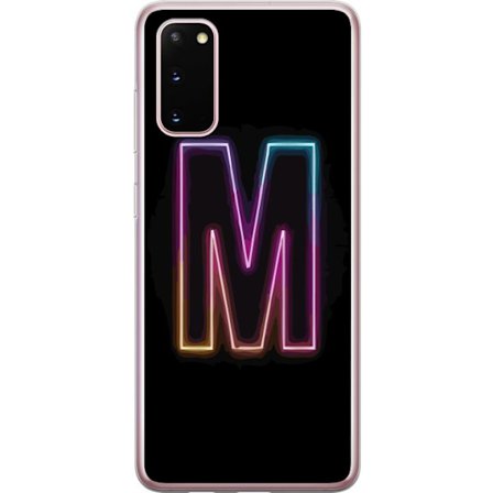 Kompatibel Mobilcover til Samsung Samsung Galaxy S20 Neonbogstav M med farveskiftende lyseffekt mod sort baggrund, moderne minimalistisk typografi med