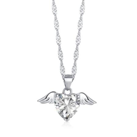 S925 sterling silver vingar kärleks hjärta vitt hjärtformat zirkon flygande hjärta japansk och koreansk stil enkel och mångsidig