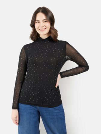 B. COPENHAGEN - Langærmet Turtleneck Bluse - Sort - Similisten / Mesh