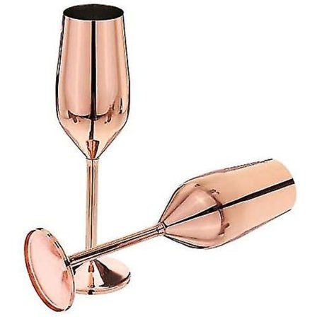 2 sett med champagneglass i rustfritt stål, 200 ml roségull