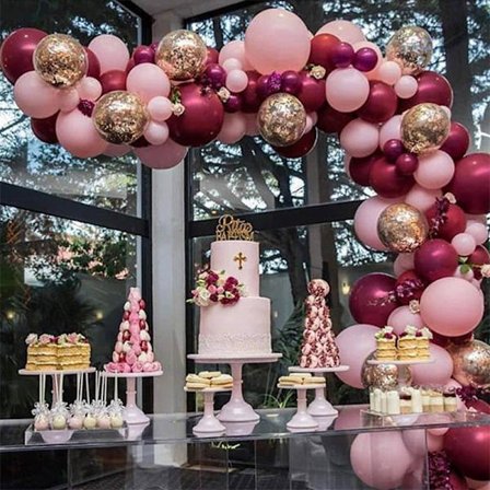 102 stk. ballon guirlande, i pink, bordeaux og guld, sæt f