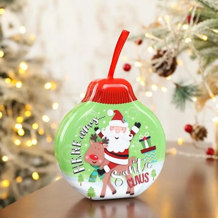 Mub- Christmas Iron Gift Box Round Cookie Candy Storage Containers Holders Boxes Christmas Tree Ornaments For Christmas Gift
