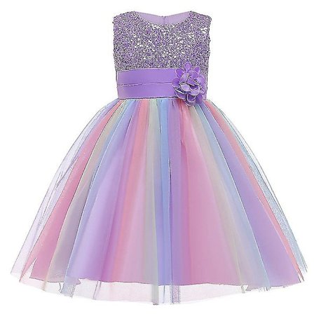 Pige Sequin Kjole Regnbue Tutu Fødselsdagsfest Prinsesse Kjole Pageant Kjole Blomsterkjole