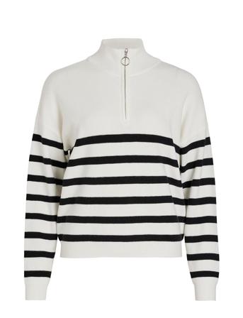 Visala Stripy L/S Zipper Knit /B White Vila