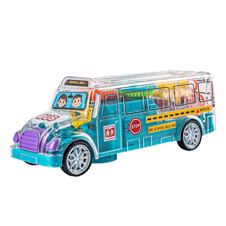 Elektrisk transparent växel leksak musik belysning universell belysning bil barnleksak (0927A universell växel skolbuss [blå grön])