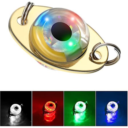 10 fiskesluker med LED-lys, inkludert en fiskeskje og en glødende agnblinker