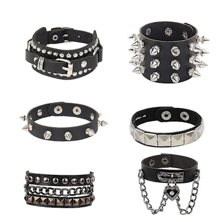 6 st Halloween PU läderarmband Punk Goth Nitar Spik Nitar Spänne handledsskydd Manschett Armband Svart Gotisk Steampunk för män