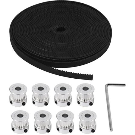 8 st 5 mm 20 tänder aluminium timing remskiva + 5 meter gummi GT2 2 mm delning 6 mm timingrem för CNC 3D-skrivare