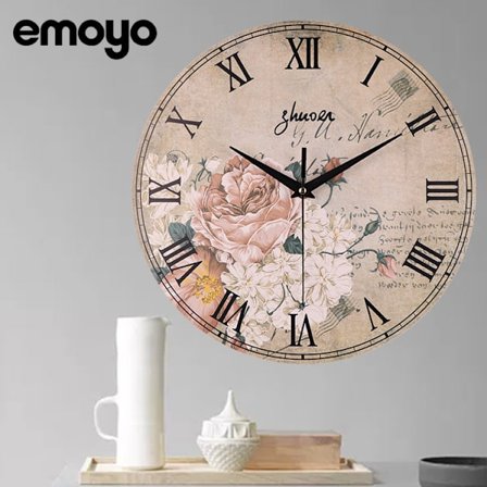 Glas Blomster Væg Ur Stille Ikke-Tikkende Væg Ure Vintage Romertal Glas Dekorative Runde Væg Ur 12 Tommer