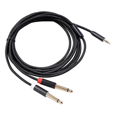 3,5 mm till Dubbel 6,35 mm Aux-kabel 2 Mono 6,35 Jack till 3,5 Hane Ljudkabel 2m för Telefon till Mixer