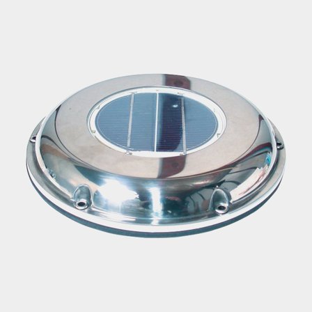 Solar ventilator, with stainless steel cover, Ø220 mm, with on/off switch + battery