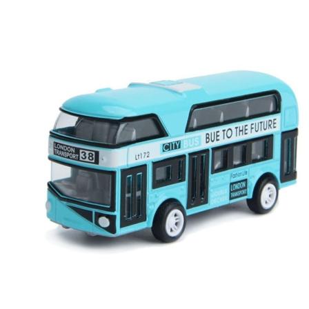 Dobbeldekker busslekemodell Pull Back Leker BLÅ Blue