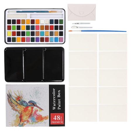 48 farger akvarellmalingsett med pensel svamp akvarellpapir konvolutt jernboks for nybegynnere kunstnere maleri