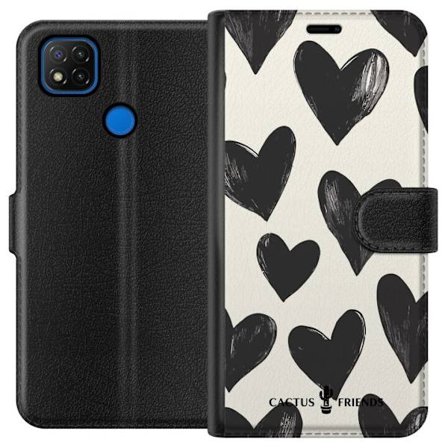 Kompatibel Tegnebogsetui til Xiaomi Xiaomi Redmi 9C Cactus and Friends - Bold Black Love Pattern