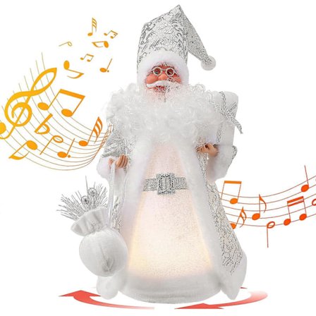Elektrisk Julenisse Syngende og Gående Juleplysjleketøy med Musikk og Lys Elektrisk Induksjon Julepynt Plysjleketøy 31x14x12cm (Hvit)
