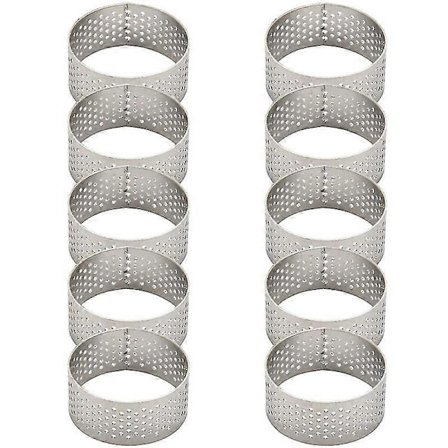 10 kpl 4,5 cm pyöreä ruostumaton rei'itetty saumaton tortturengas Quiche-rengas torttupiirakka rengas reiällä (Fww)