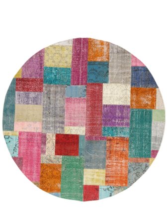 Tapis Patchwork Ø 219 Rond Rouge/Rouge Foncé (Laine, Turquie)