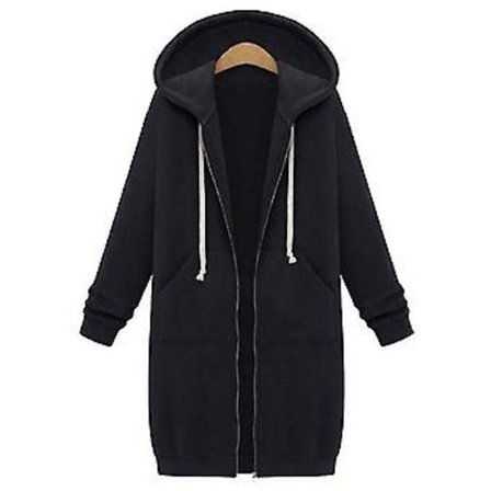 Avslappnad Kvinna Lång Huvtröja Sweatshirt Jacka Dragkedja Ytterkläder Huvad Jacka Ytterkläder Toppar-b (M svart)