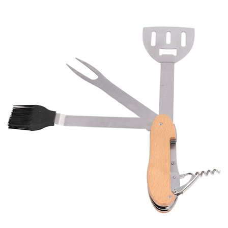 BBQ-verktygsset 5 i 1 multifunktionell hopfällbar bärbar stekspade borste gaffel flasköppnare rostfritt stål grillkombinationsset