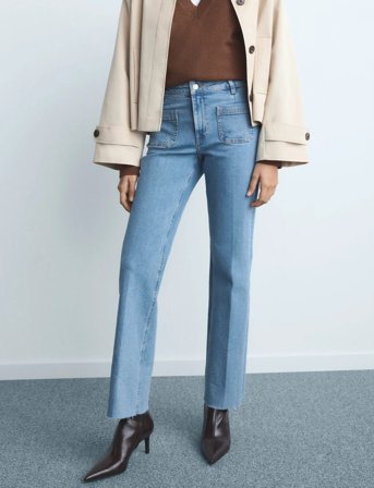 Mango Flared Cropped Jeans With Pockets - Blue - 36