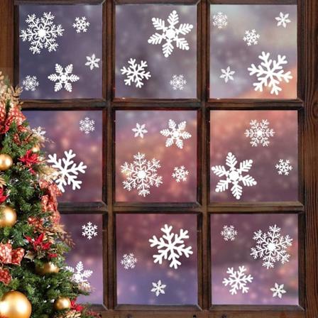 Julsnöflingor klistermärken, 108 st återanvändbara jul fönsterdekaler, statiska självhäftande PVC snöflingor fönsterdekaler för vinterdekor