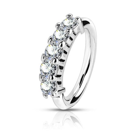 Böjbar Piercingring i IP Pläterad 316L kirurgiskt stål 5 vita CZ