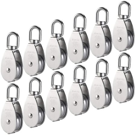 12 stk. M15 Enkel trinse i rustfritt stål 304, 15mm Enkeltrinser Rulleblokk, kran glatt krok tau wire kabel lastekapasitet 35kg