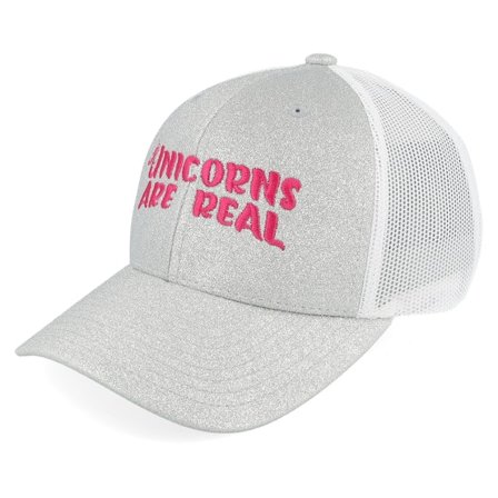 Unicorns - Grå trucker Kasket - Kids Unicorns Are Real Silver Glitter/White Trucker @ Hatstore