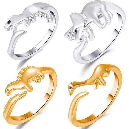 4 stk Dinosaur Ringer Sett Gull/Sølv Søte Tyrannosaurus Triceratops Åpne Justerbare Ringer For Tenåringsgutter Jenter Jurassic Era Dinosaur Ring Bånd 