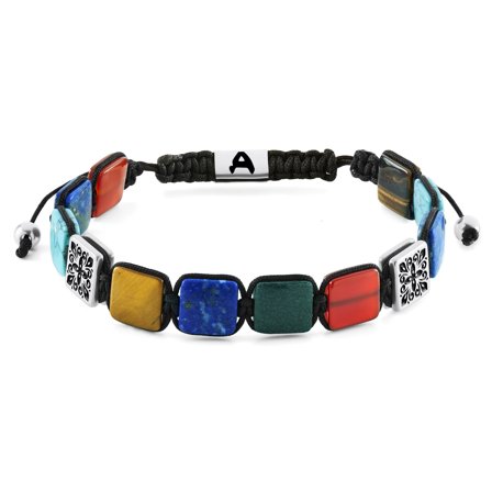 Elysian | Silver-Tone Multicolour Natural Stone Flat Bead Bracelet for Men - Beaded bracelets