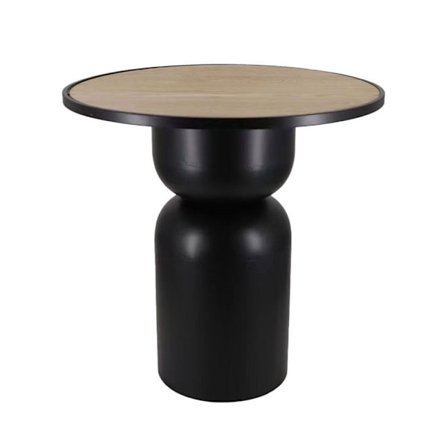 Musta metallinen sohvapöytä luonnonpuukannella, 65 cm