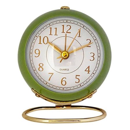 Liten bordklokke, klassisk bordklokke for barnerom, analog alarm, grønn
