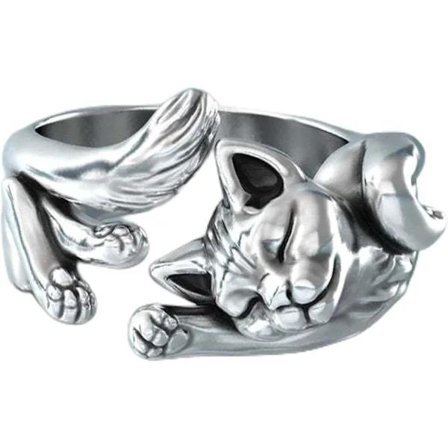 Nya Vintage Søde Katteringe Dame Smykker Fødselsdagsgave Trendy Åben Størrelse 925 Sterling Sølv Ring Pigefest Tilbehør