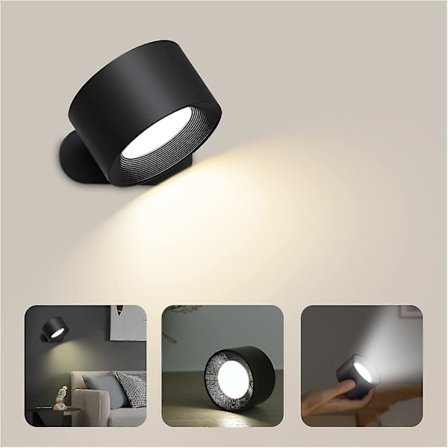 Indendørs væglampe, Touch LED væglampe med USB-opladningsport Touch Control, 3 lysstyrkeniveauer 3 temperaturer 360 roterbar sengelampe til 