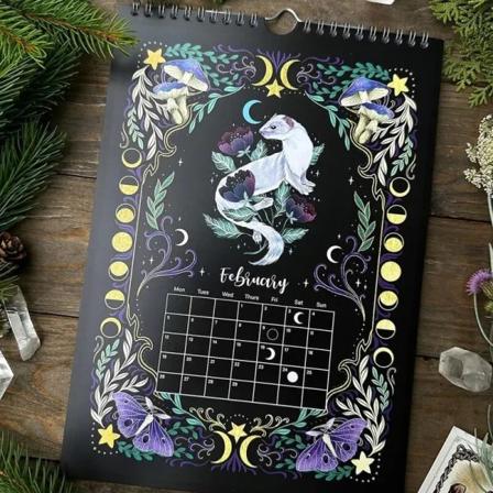 New Moon Calendar 2024 Dark Forest Lunar Calendar med 12 illustrationer Väggdekorationskalendrar för gåva jul adventskalender