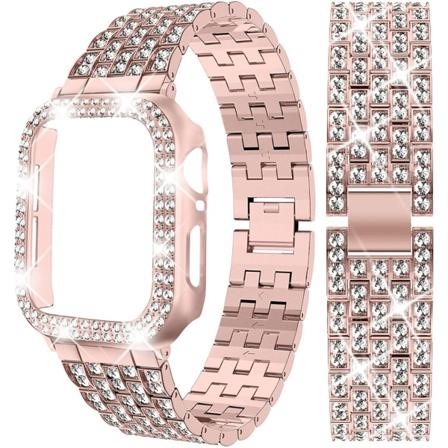 Kompatibelt Apple Watch-armband med fodral Serie iwatch6/5/4/3/2/1, Bling Full Diamond Rhinestone Kvinna Flicka, Rosepink(38mm)