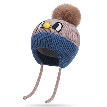 Baby strikket hue til efterår og vinter - sød hue med øreklapper og drage