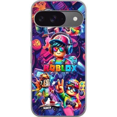 Kompatibel Mobilcover til Google Google Pixel 9 Pro Farverig Roblox gaming gruppe med hovedtelefoner, controllere og neonfarver perfekt til børn og g