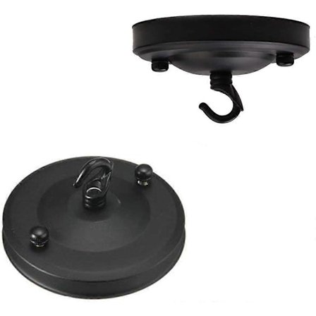 2 Stykker Tak Krok for Hengende Lampe, Vintage Lysekrone 110mm Tak med Krok, Flerbruks Hengende Tilbehør (Svart)